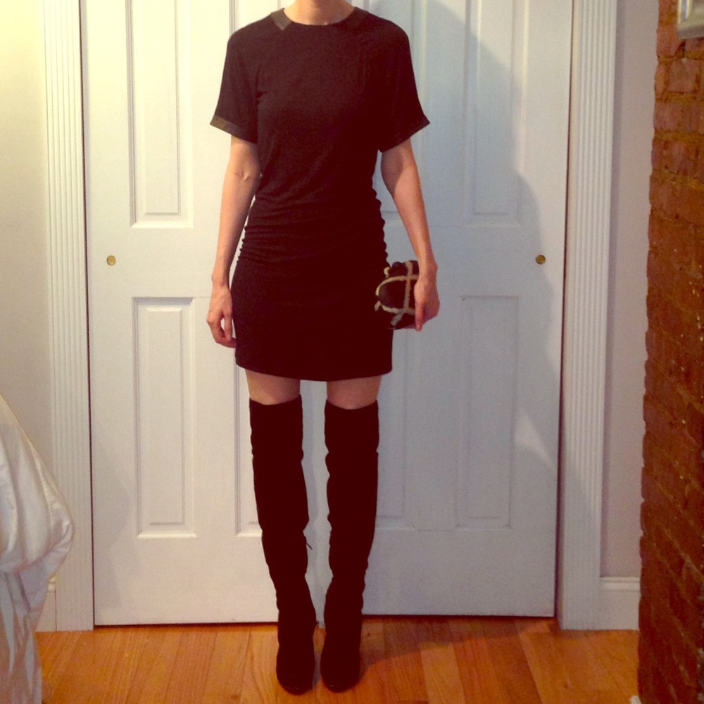 Sheena Black Cotton Dress w/ leather trim